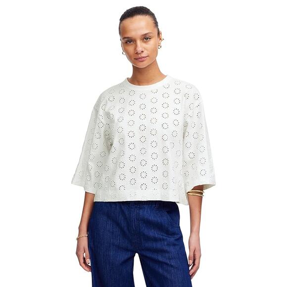NWT Madewell Embroidered Wide-Sleeve Boxy Tee White Size XL - Picture 1 of 7
